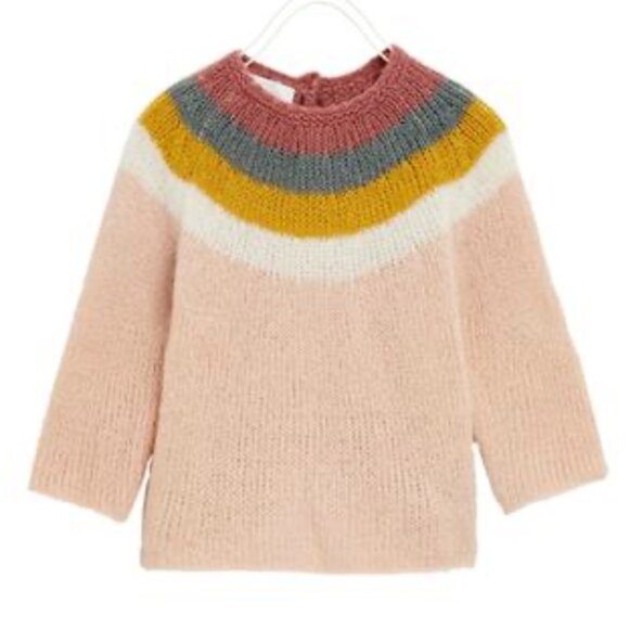 Zara Girls Rainbow Knit Sweater 3-4 | Dusty Pink Embroidered Yoke Pullover - Picture 1 of 4